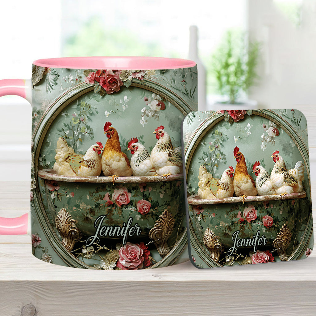Vintage Floral Chicken - Personalized Chicken Accent Mug