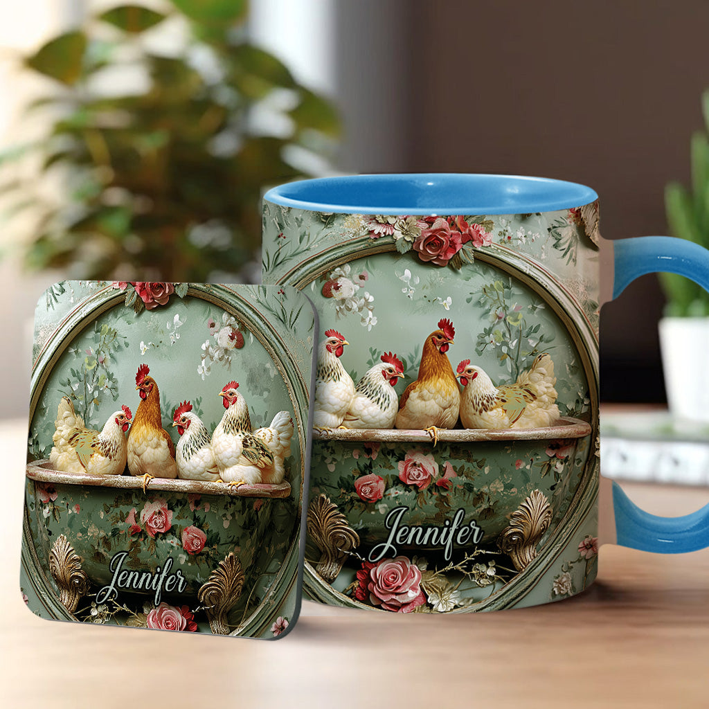 Vintage Floral Chicken - Personalized Chicken Accent Mug