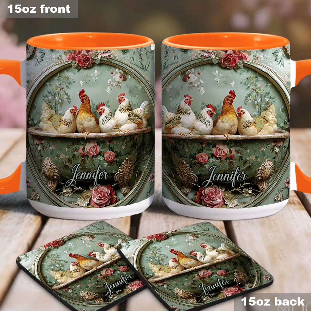 Vintage Floral Chicken - Personalized Chicken Accent Mug