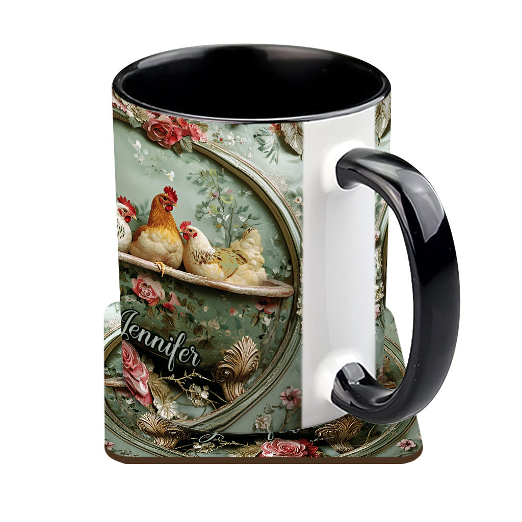 Vintage Floral Chicken - Personalized Chicken Accent Mug