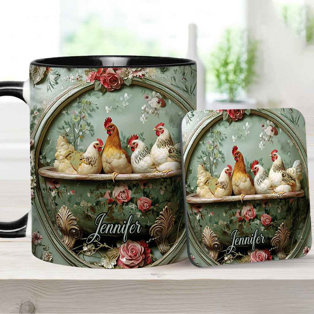 Vintage Floral Chicken - Personalized Chicken Accent Mug