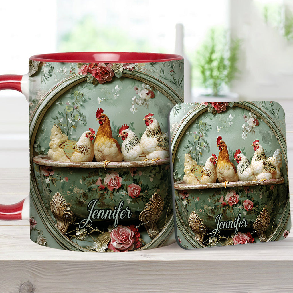 Vintage Floral Chicken - Personalized Chicken Accent Mug
