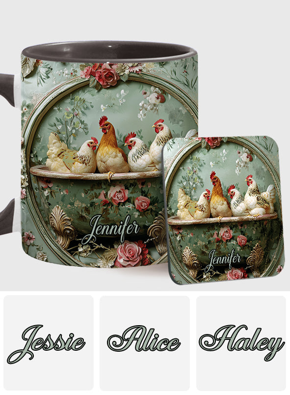 Vintage Floral Chicken - Personalized Chicken Accent Mug