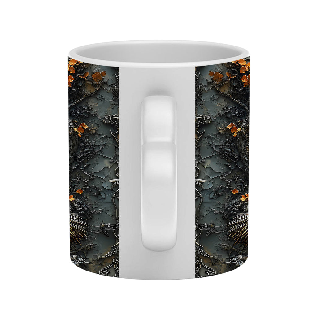 Beautiful Witch & Her Black Cat - Personalized Witch Heart Handle Mug