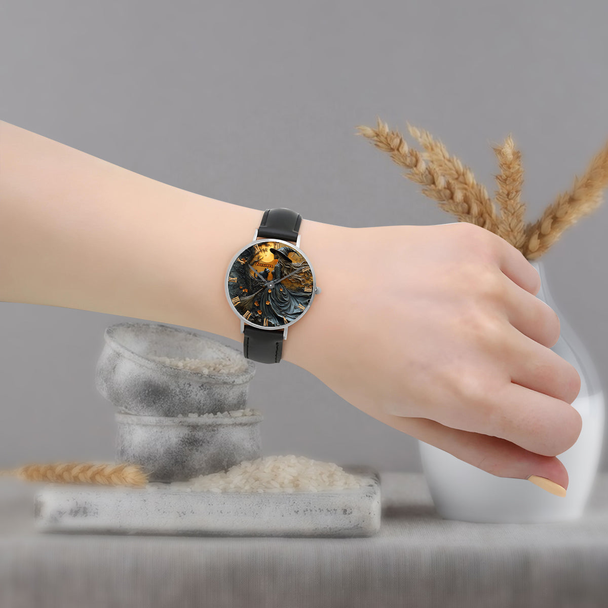 Beautiful Witch & Her Black Cat - Personalized Witch Hand Watch