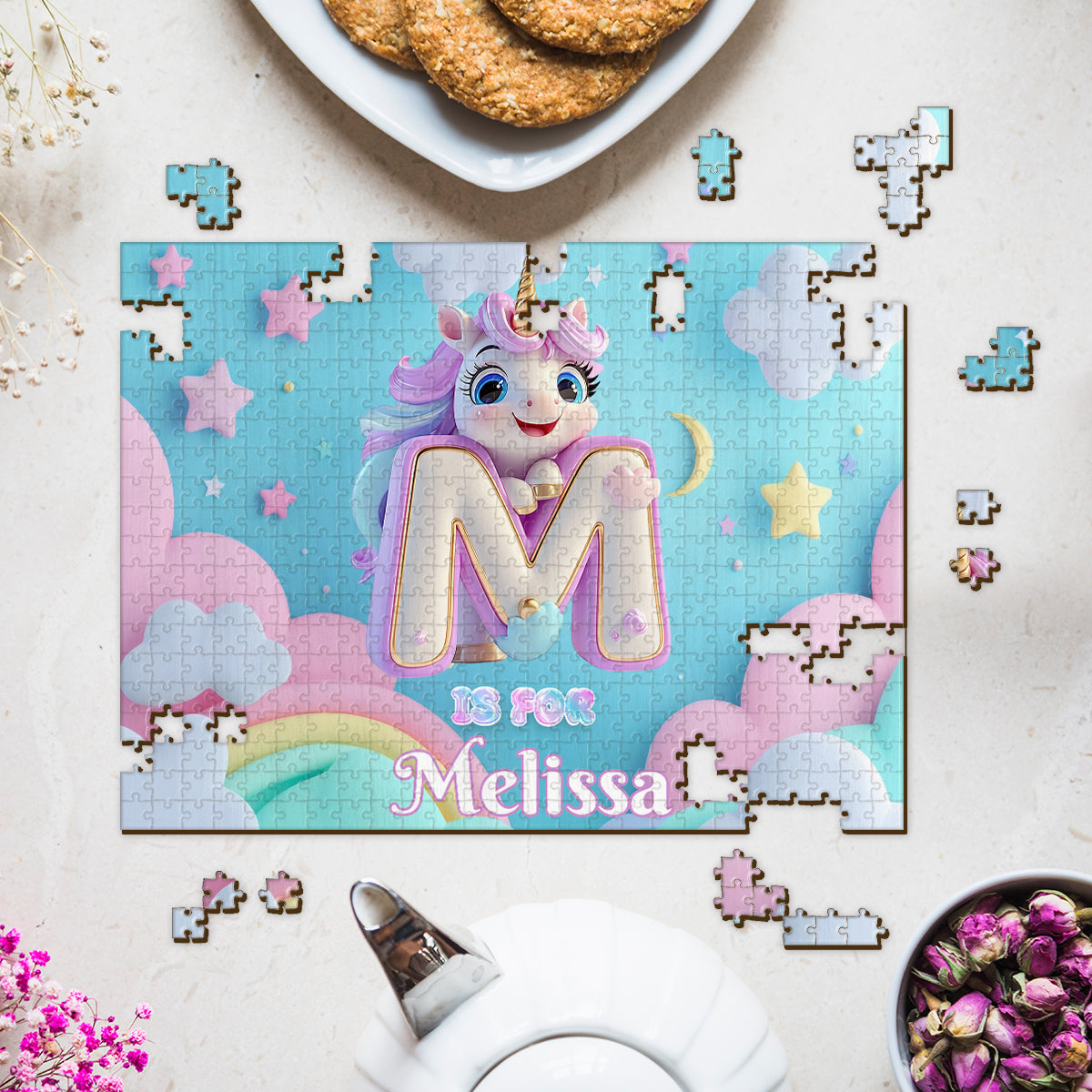 Cute Unicorn Letter - Personalized Kid Jigsaw Puzzle