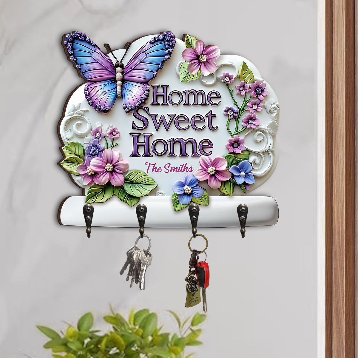 Home Sweet Home - Personalized Butterfly Custom Shaped Key Rack