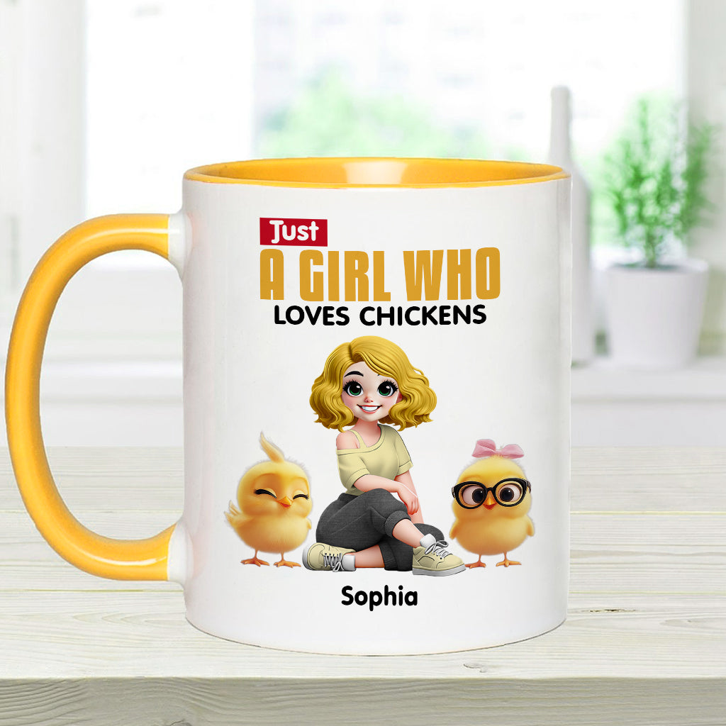 Einfach ein Mädchen, das Hühner liebt – personalisierte Tasse mit Hühnermotiv