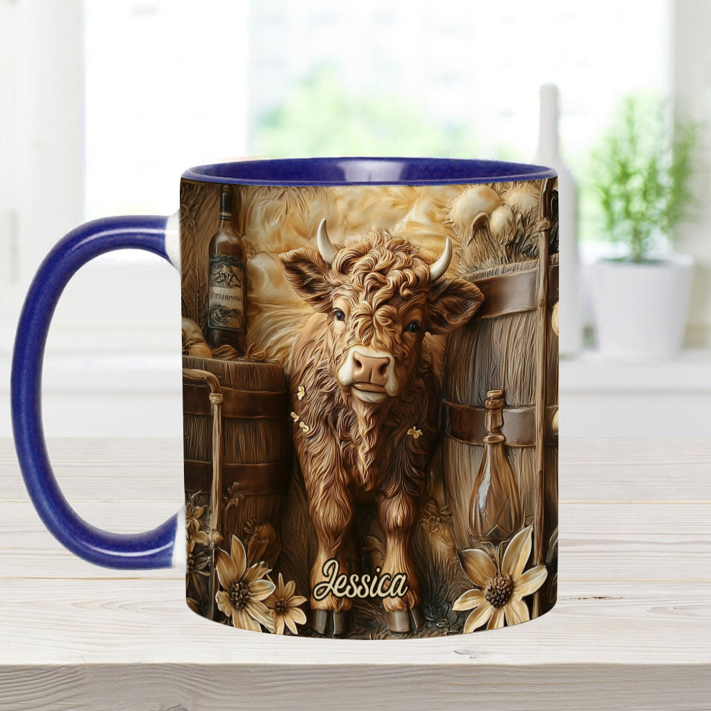 Vintage-Tasse mit wunderschönem Hochlandrind – personalisierter Akzentbecher