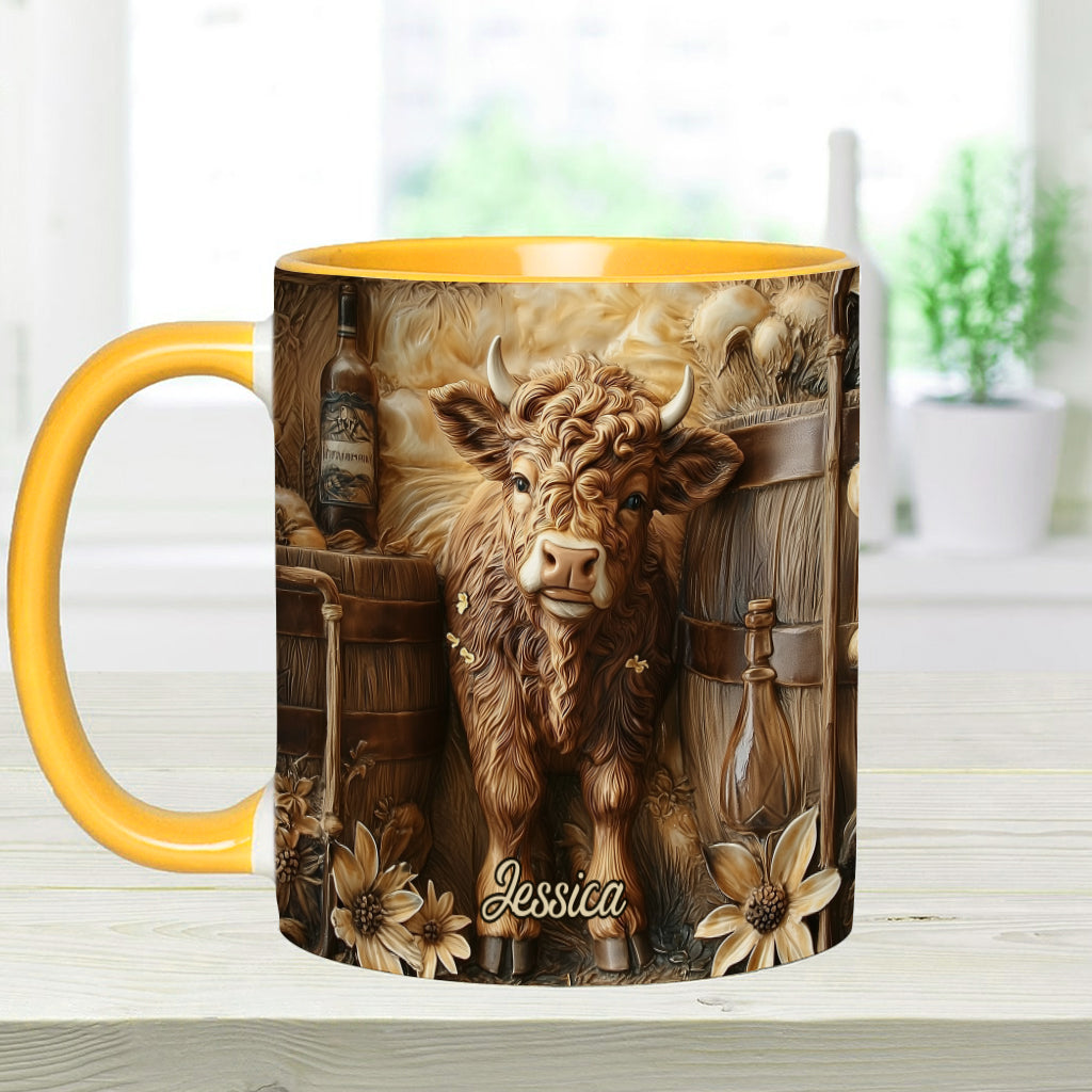 Vintage-Tasse mit wunderschönem Hochlandrind – personalisierter Akzentbecher