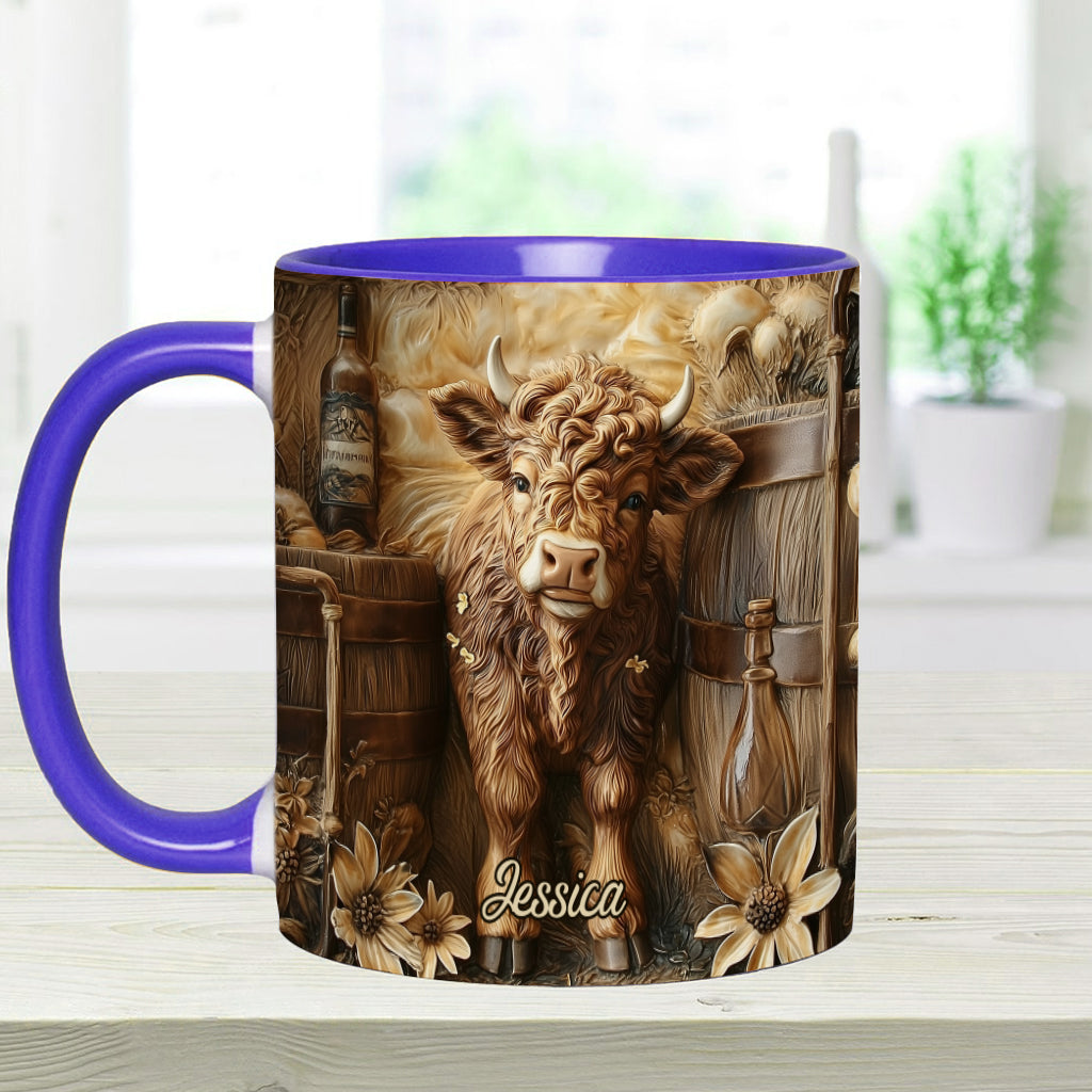 Vintage-Tasse mit wunderschönem Hochlandrind – personalisierter Akzentbecher