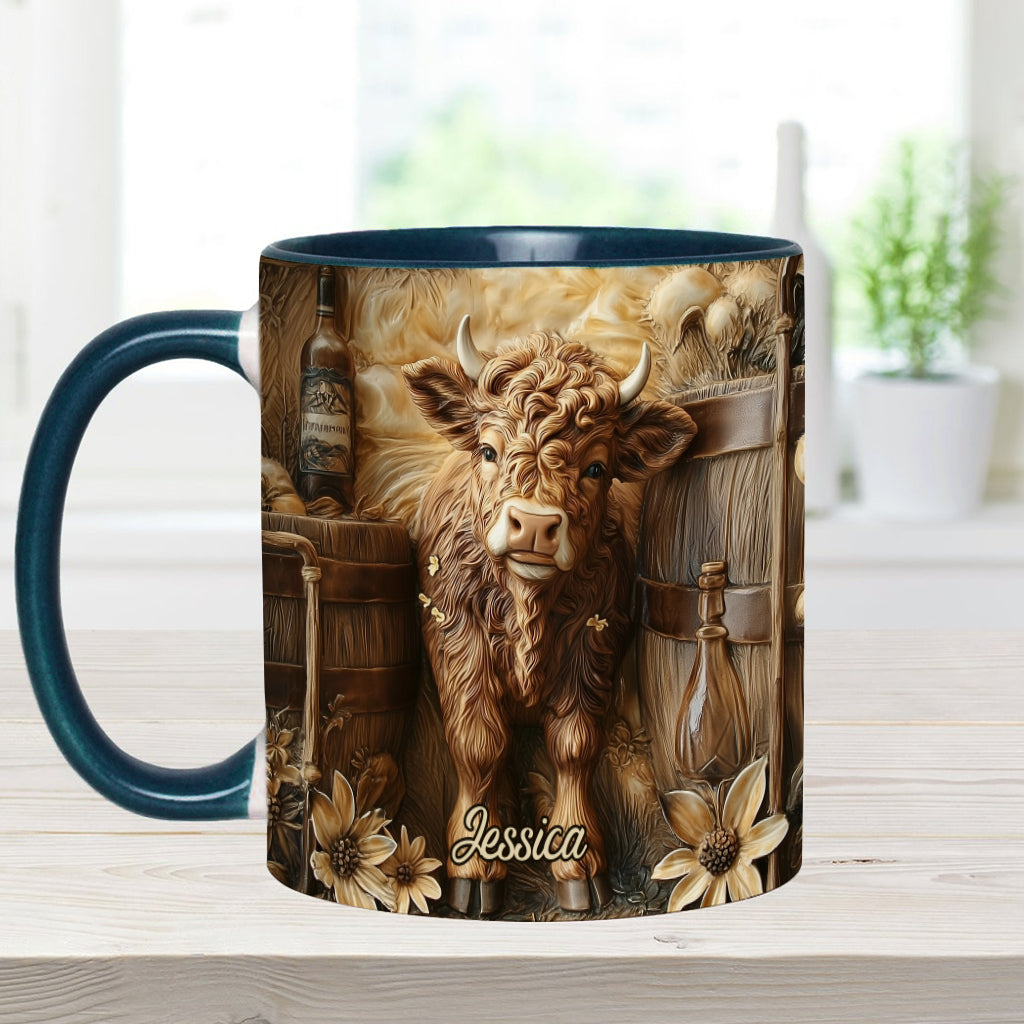 Vintage-Tasse mit wunderschönem Hochlandrind – personalisierter Akzentbecher