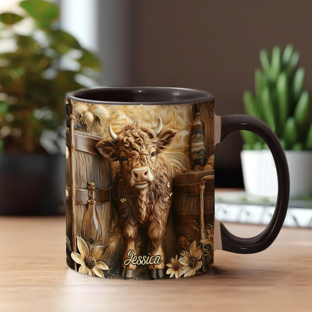 Vintage-Tasse mit wunderschönem Hochlandrind – personalisierter Akzentbecher