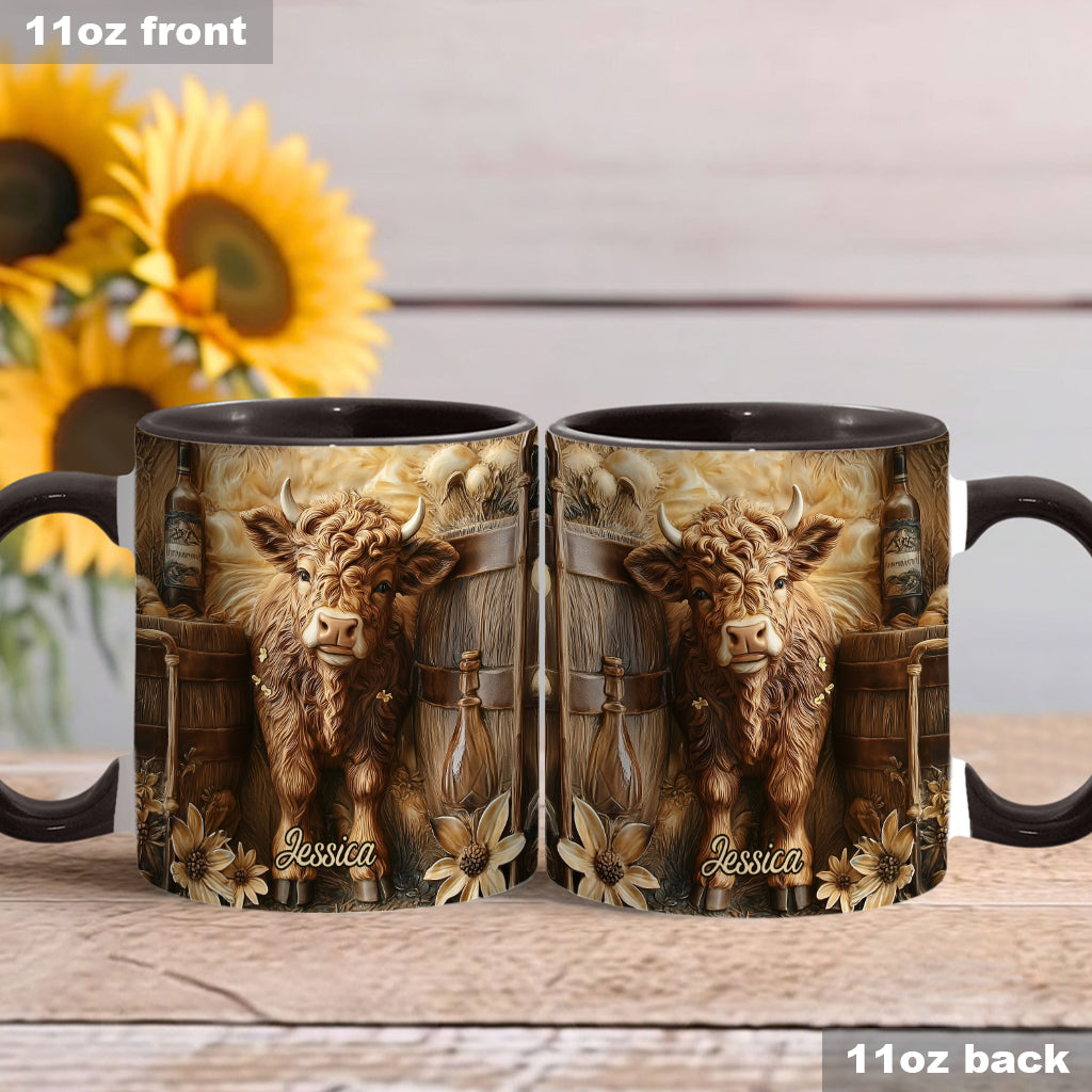 Vintage-Tasse mit wunderschönem Hochlandrind – personalisierter Akzentbecher