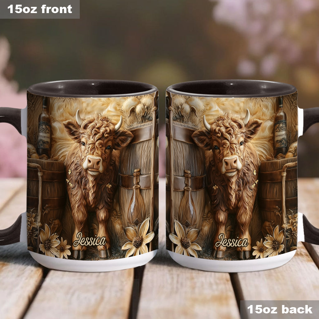 Vintage-Tasse mit wunderschönem Hochlandrind – personalisierter Akzentbecher