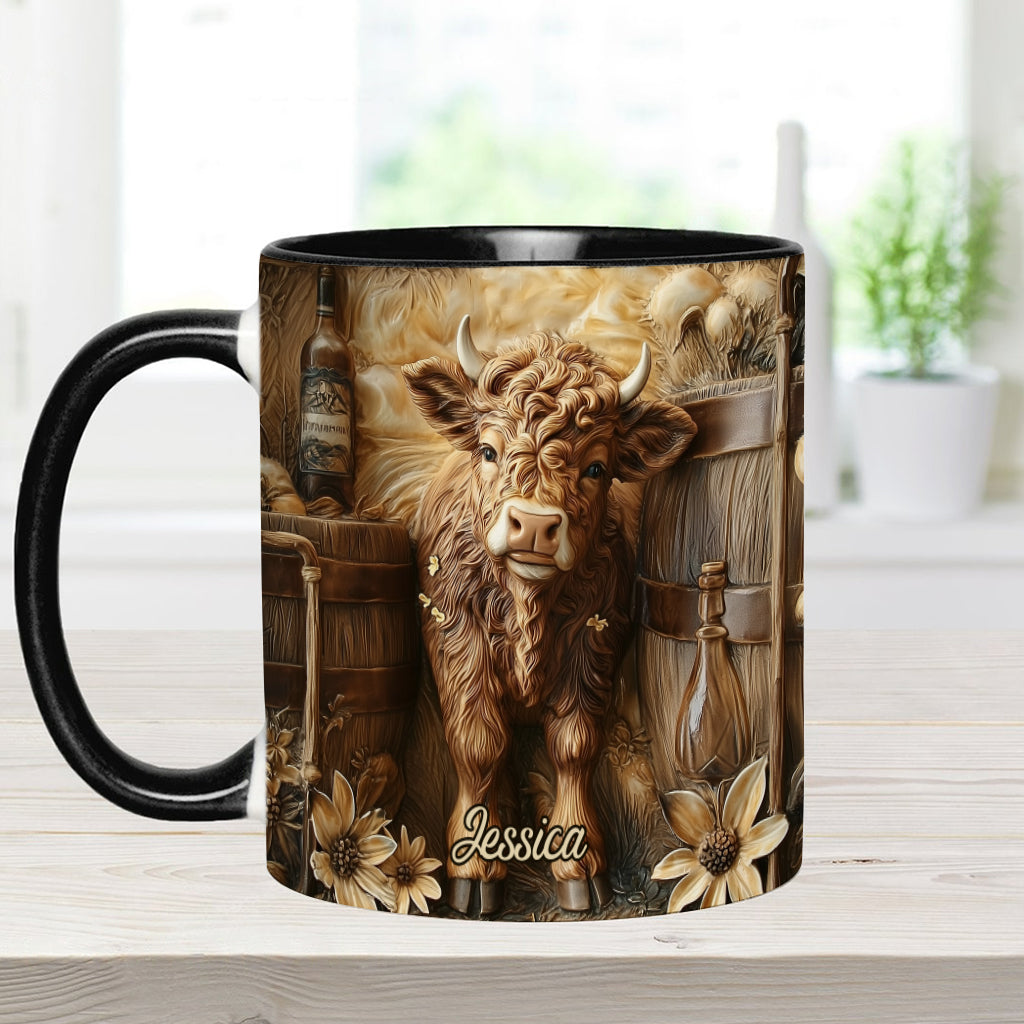 Vintage-Tasse mit wunderschönem Hochlandrind – personalisierter Akzentbecher