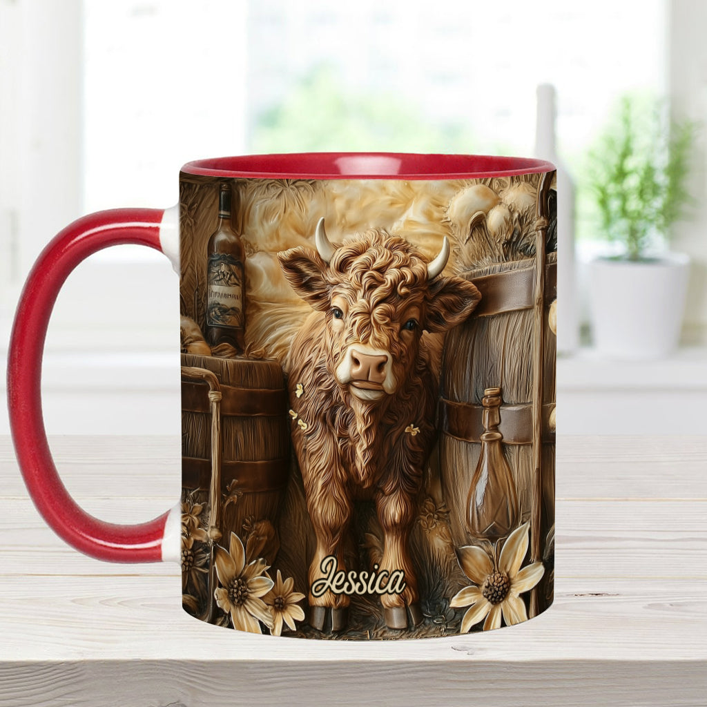 Vintage-Tasse mit wunderschönem Hochlandrind – personalisierter Akzentbecher