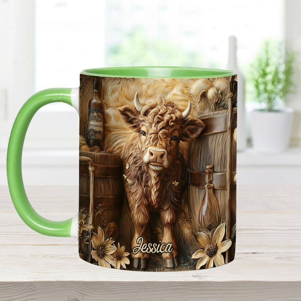 Vintage-Tasse mit wunderschönem Hochlandrind – personalisierter Akzentbecher