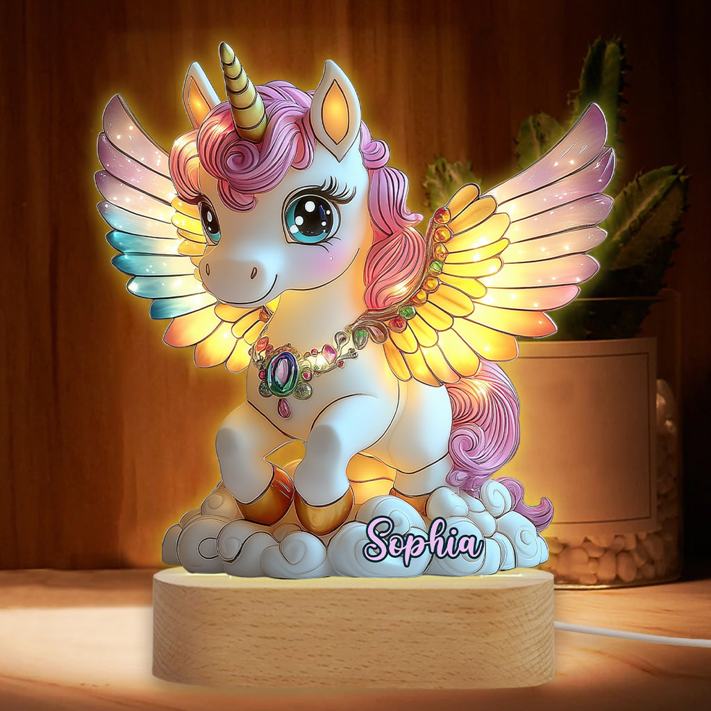 Beautiful Unicorn - Personalized Kid Shaped Plaque Light Base
