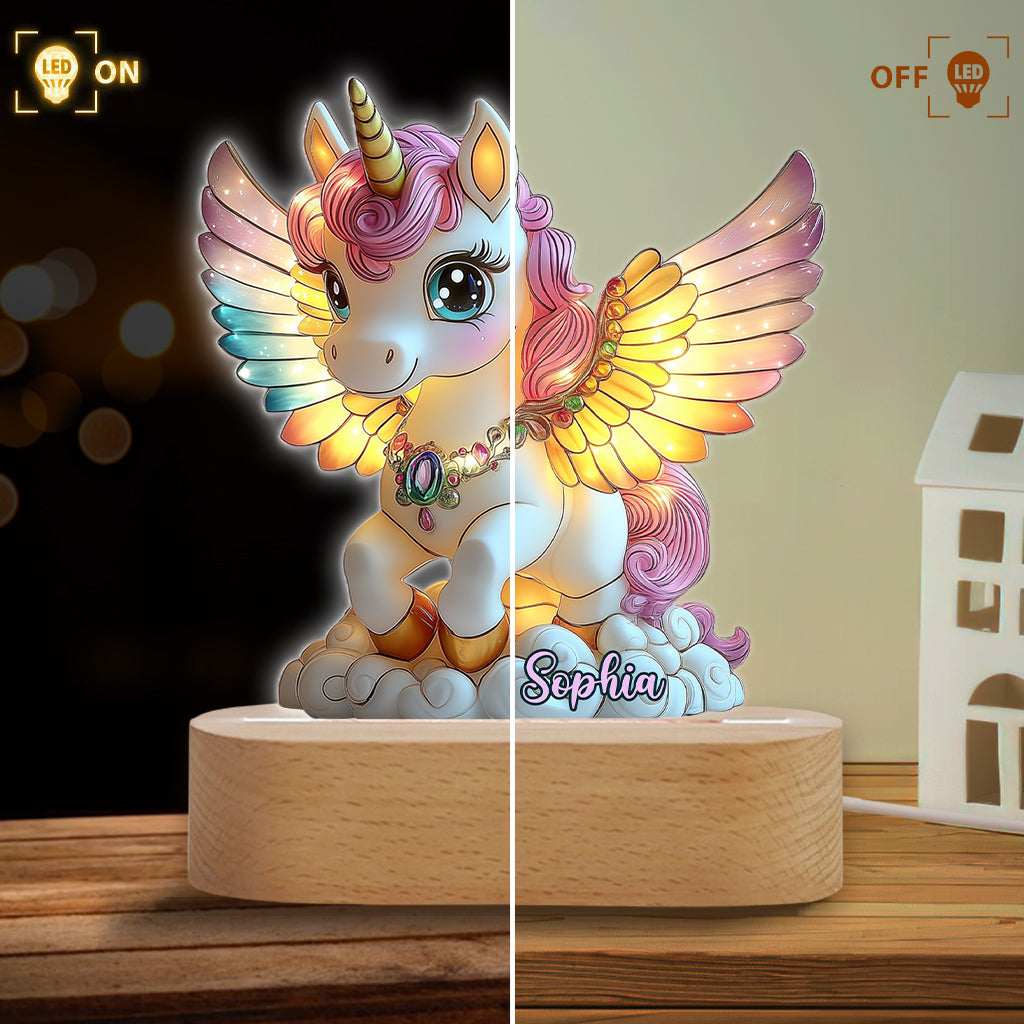 Beautiful Unicorn - Personalized Kid Shaped Plaque Light Base