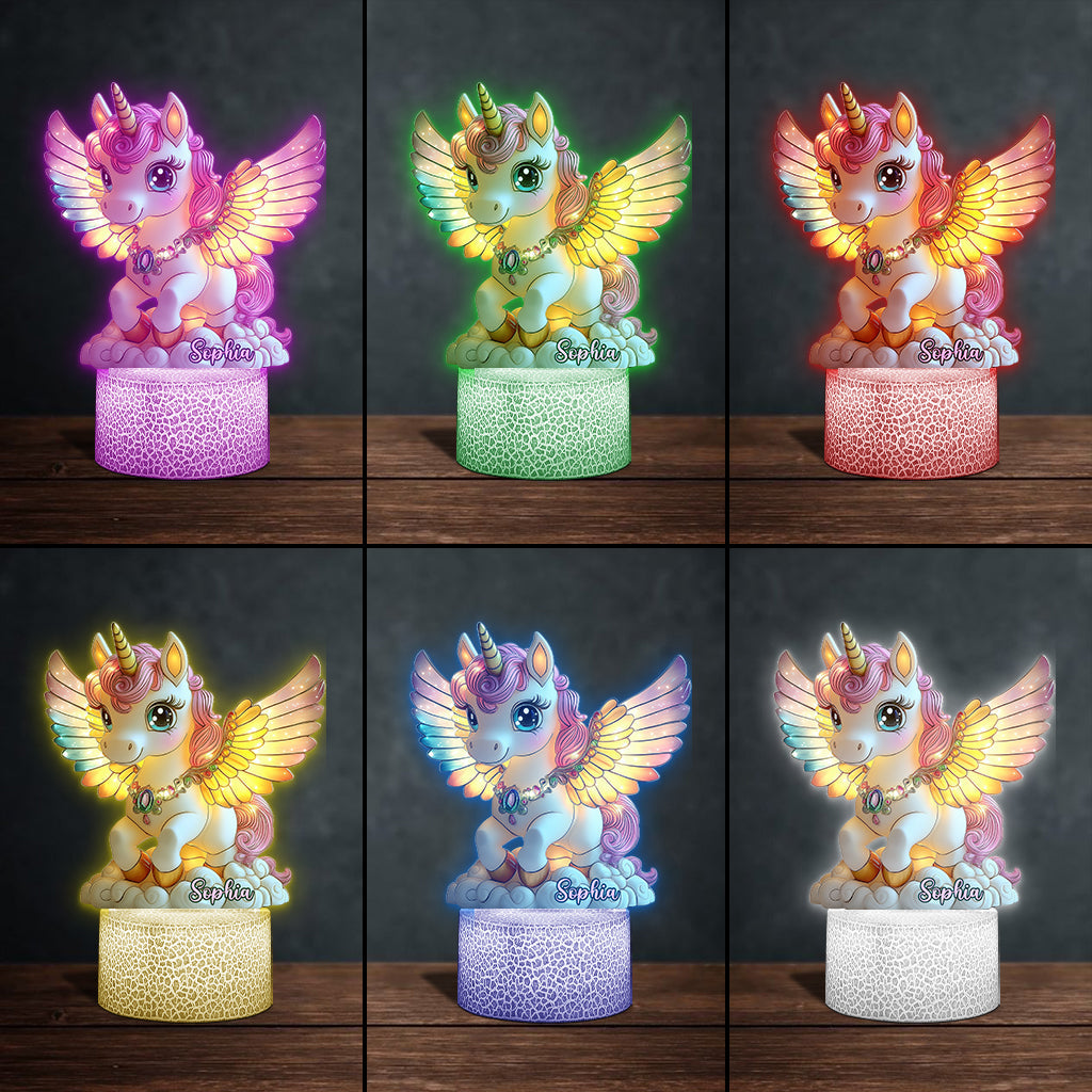 Beautiful Unicorn - Personalized Kid Shaped Plaque Light Base