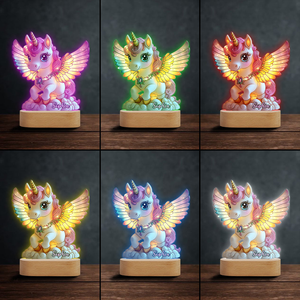 Beautiful Unicorn - Personalized Kid Shaped Plaque Light Base