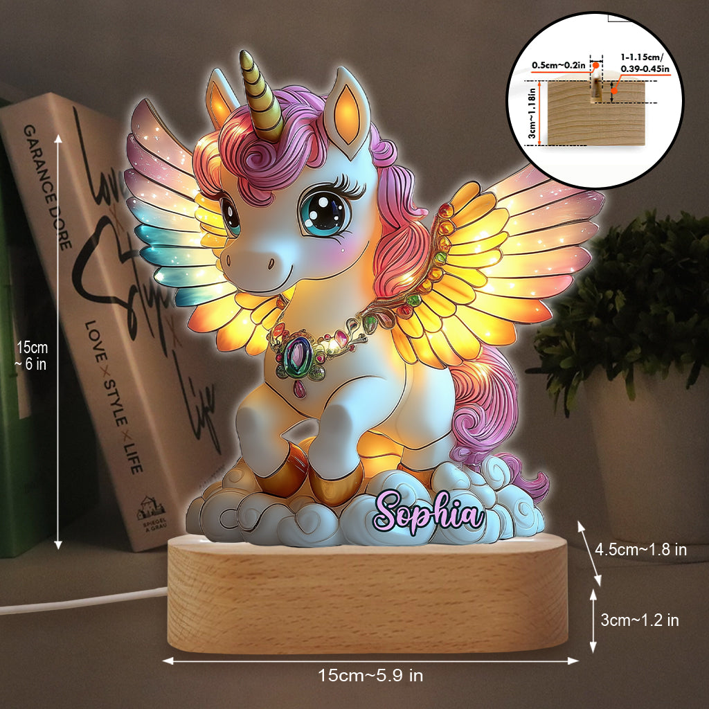 Beautiful Unicorn - Personalized Kid Shaped Plaque Light Base