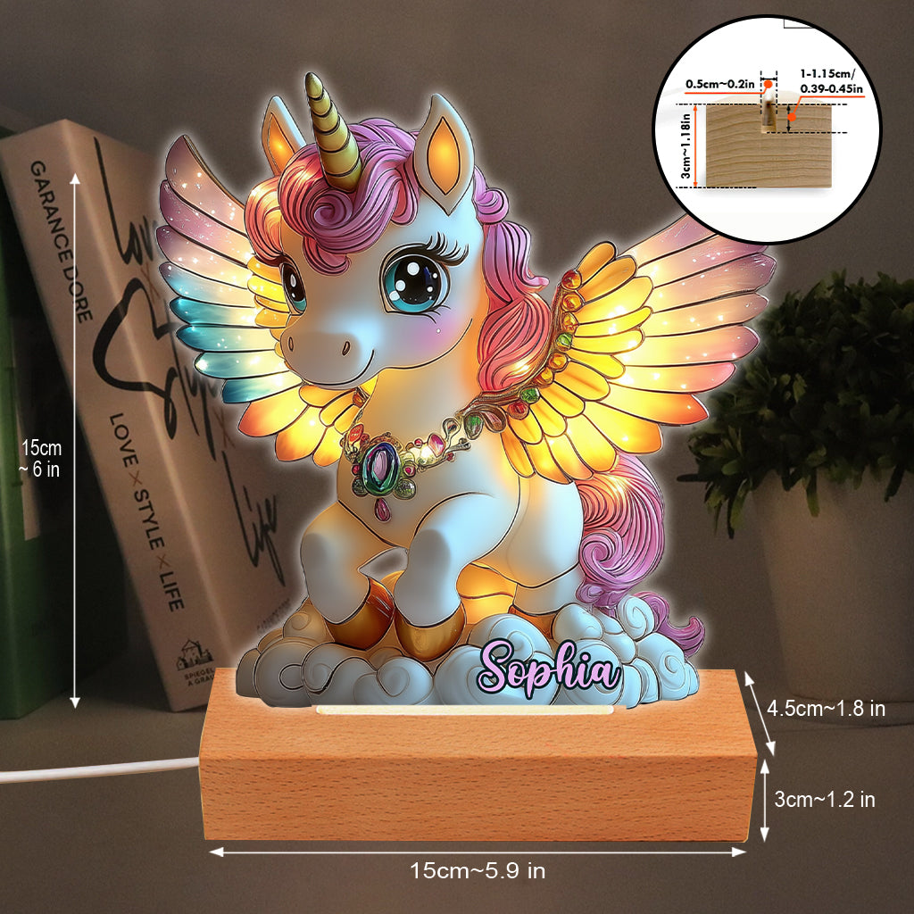 Beautiful Unicorn - Personalized Kid Shaped Plaque Light Base