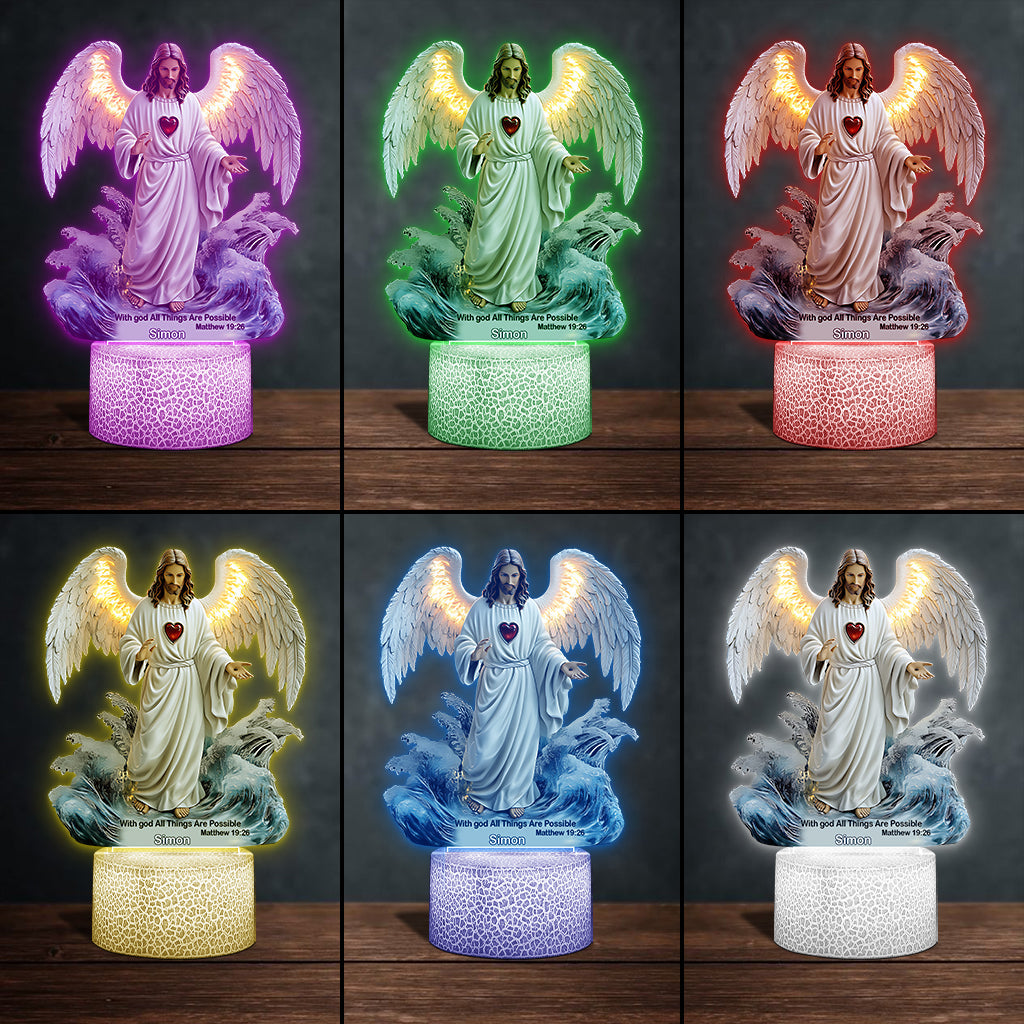 With God All Things Are Possible - Personalized Christian Shaped Plaque Light Base
