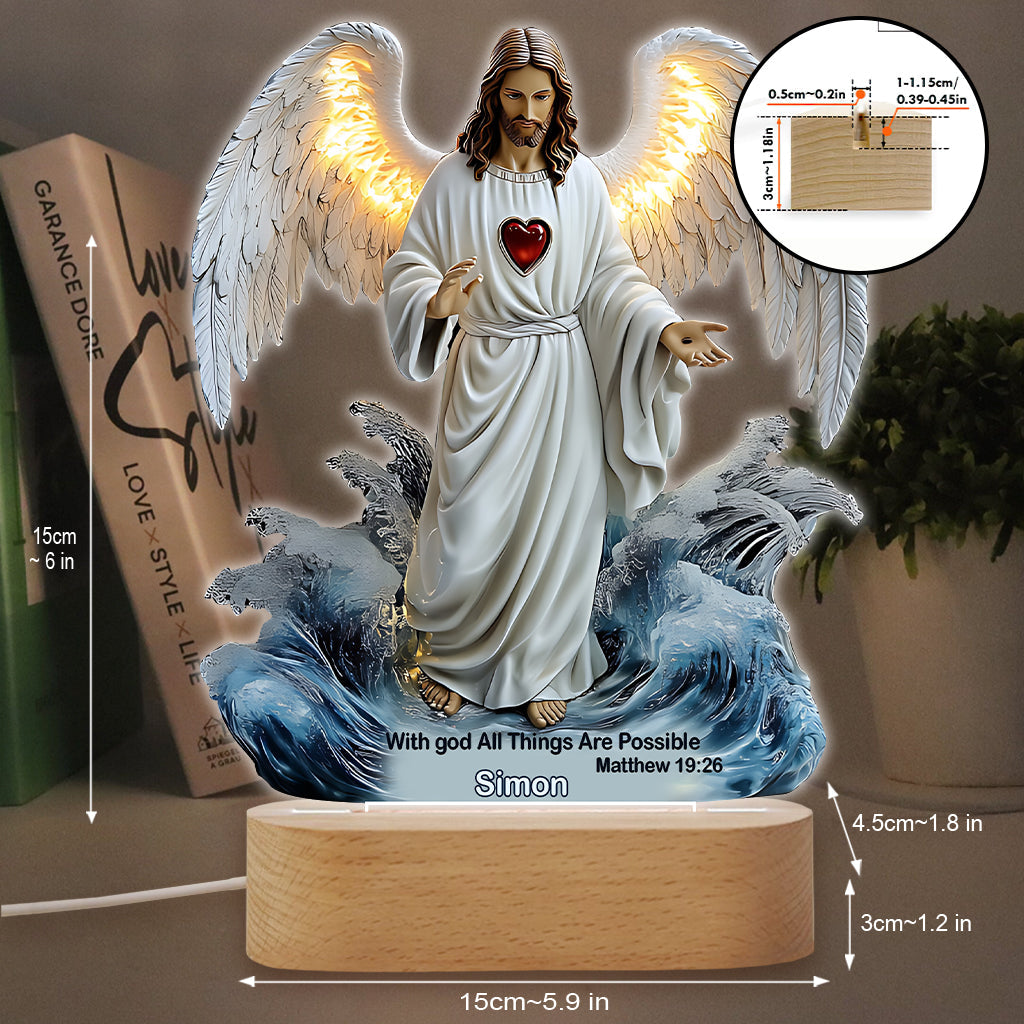 With God All Things Are Possible - Personalized Christian Shaped Plaque Light Base