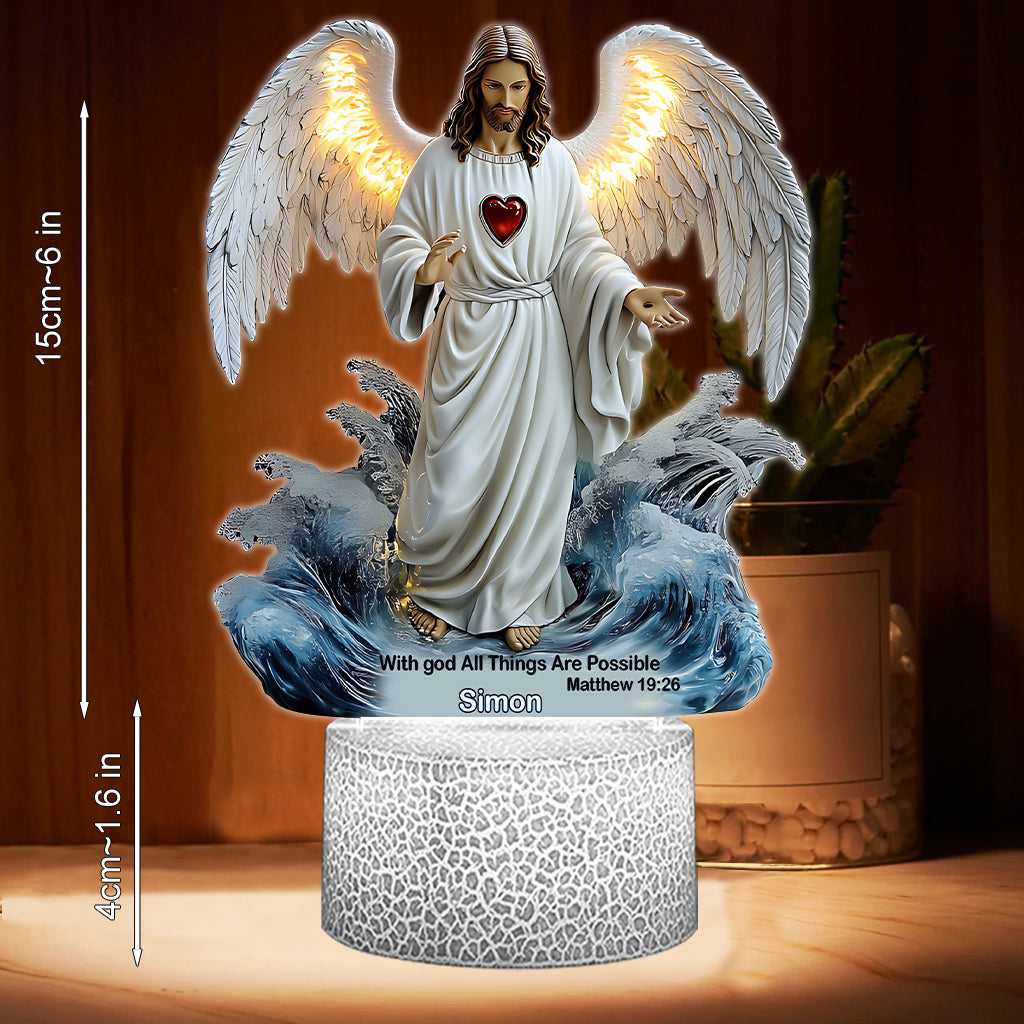 With God All Things Are Possible - Personalized Christian Shaped Plaque Light Base