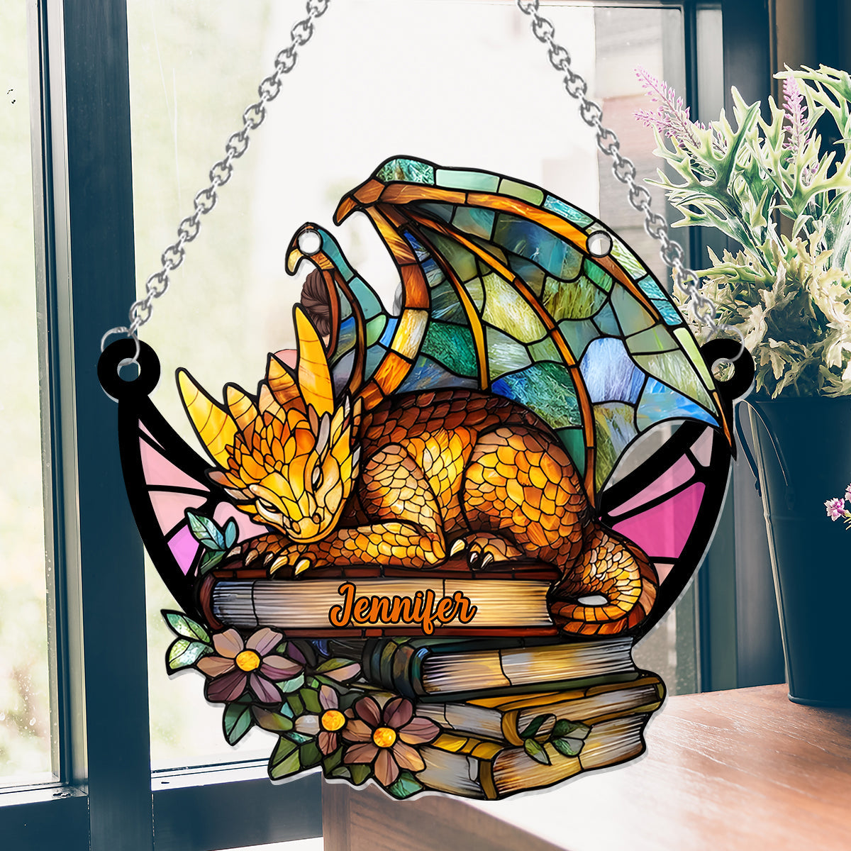 I'm A Bookdragon - Personalized Book Window Hanging Suncatcher Ornament
