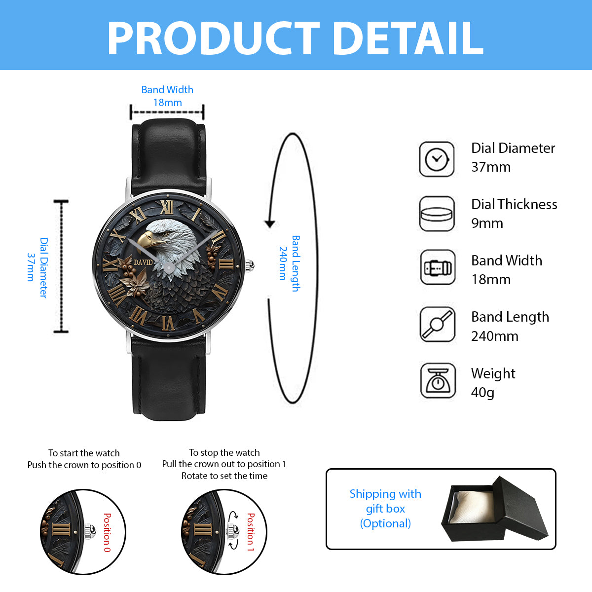 Strong Bald Eagle - Personalized Hand Watch