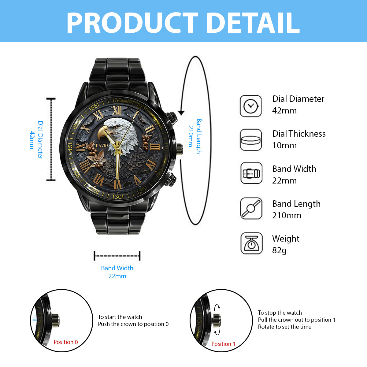 Strong Bald Eagle - Personalized Hand Watch