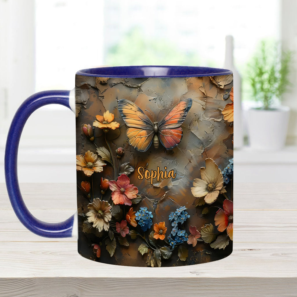 Chic Rose & Butterfly - Personalized Butterfly Accent Mug