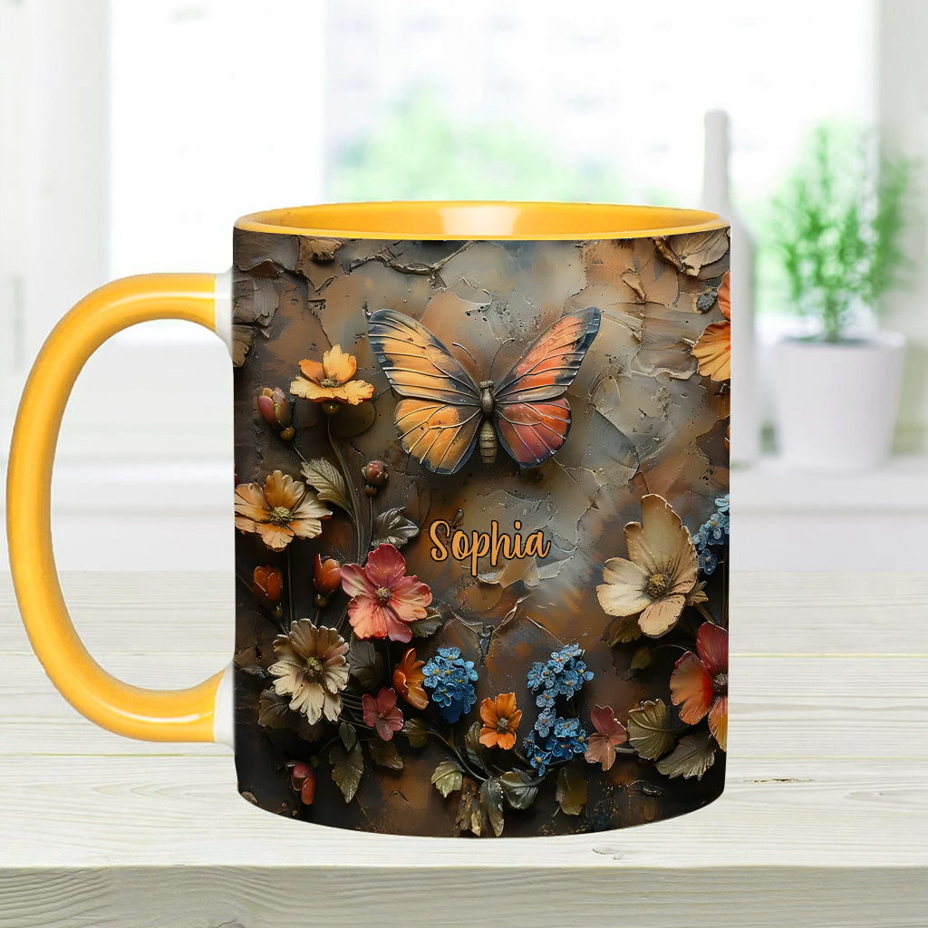 Chic Rose & Butterfly - Personalized Butterfly Accent Mug