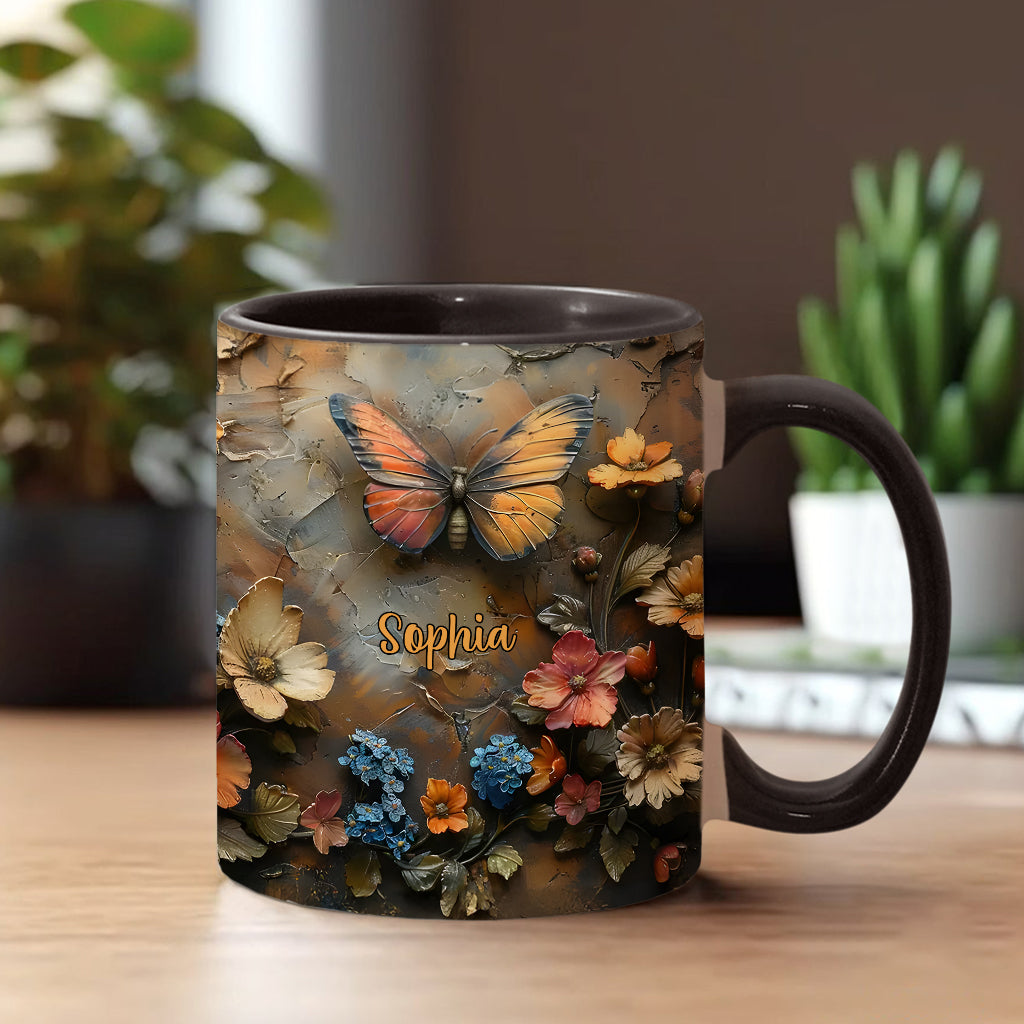 Chic Rose & Butterfly - Personalized Butterfly Accent Mug