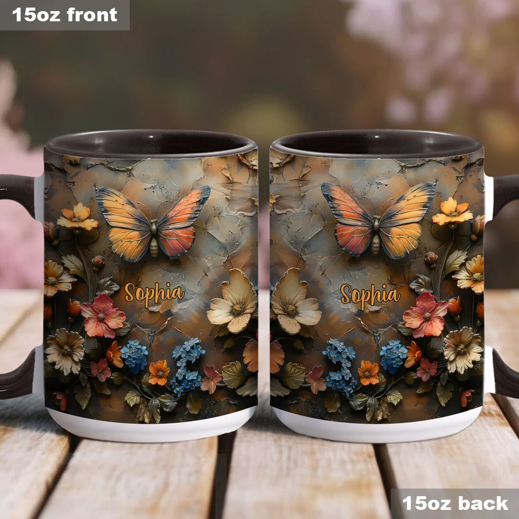 Chic Rose & Butterfly - Personalized Butterfly Accent Mug