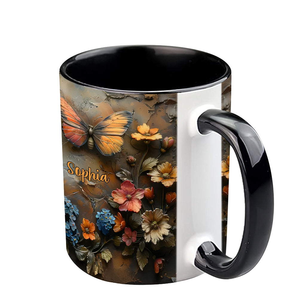 Chic Rose & Butterfly - Personalized Butterfly Accent Mug