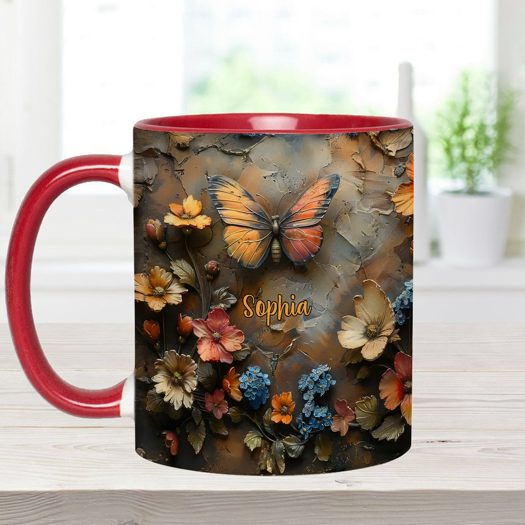 Chic Rose & Butterfly - Personalized Butterfly Accent Mug