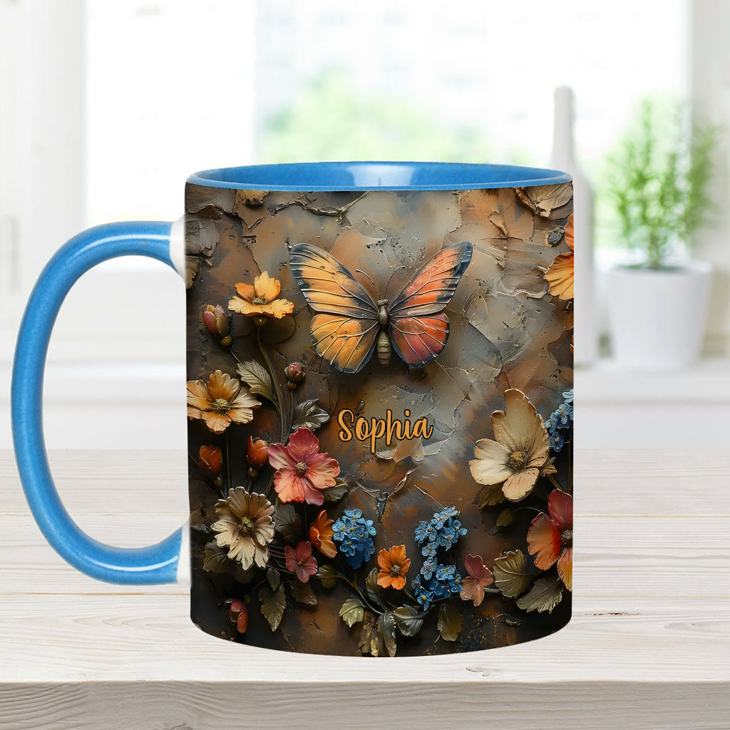 Chic Rose & Butterfly - Personalized Butterfly Accent Mug