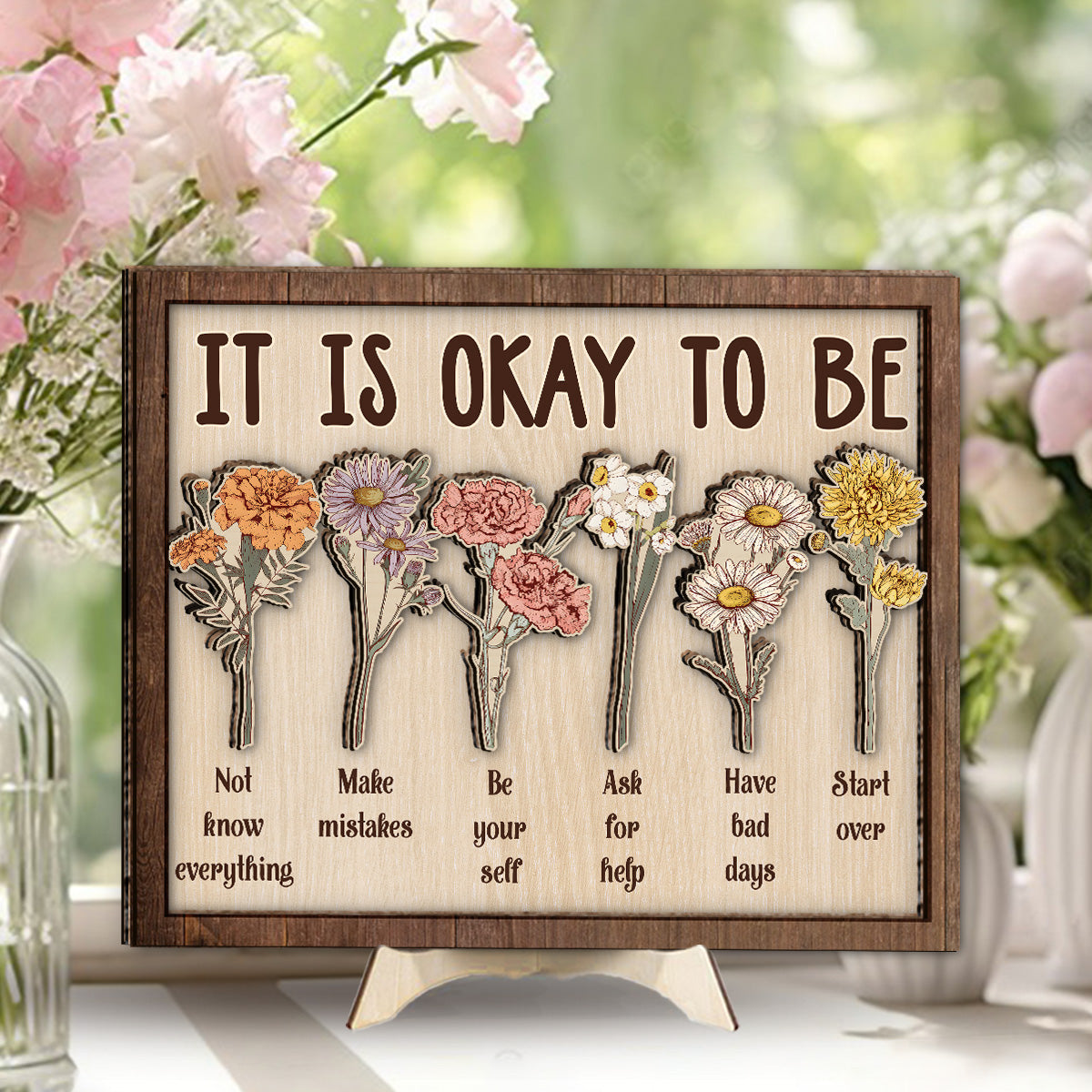 Es ist okay, so zu sein – Personalisiertes 2-lagiges Holzschild/Holzplakette zur Sensibilisierung für psychische Gesundheit
