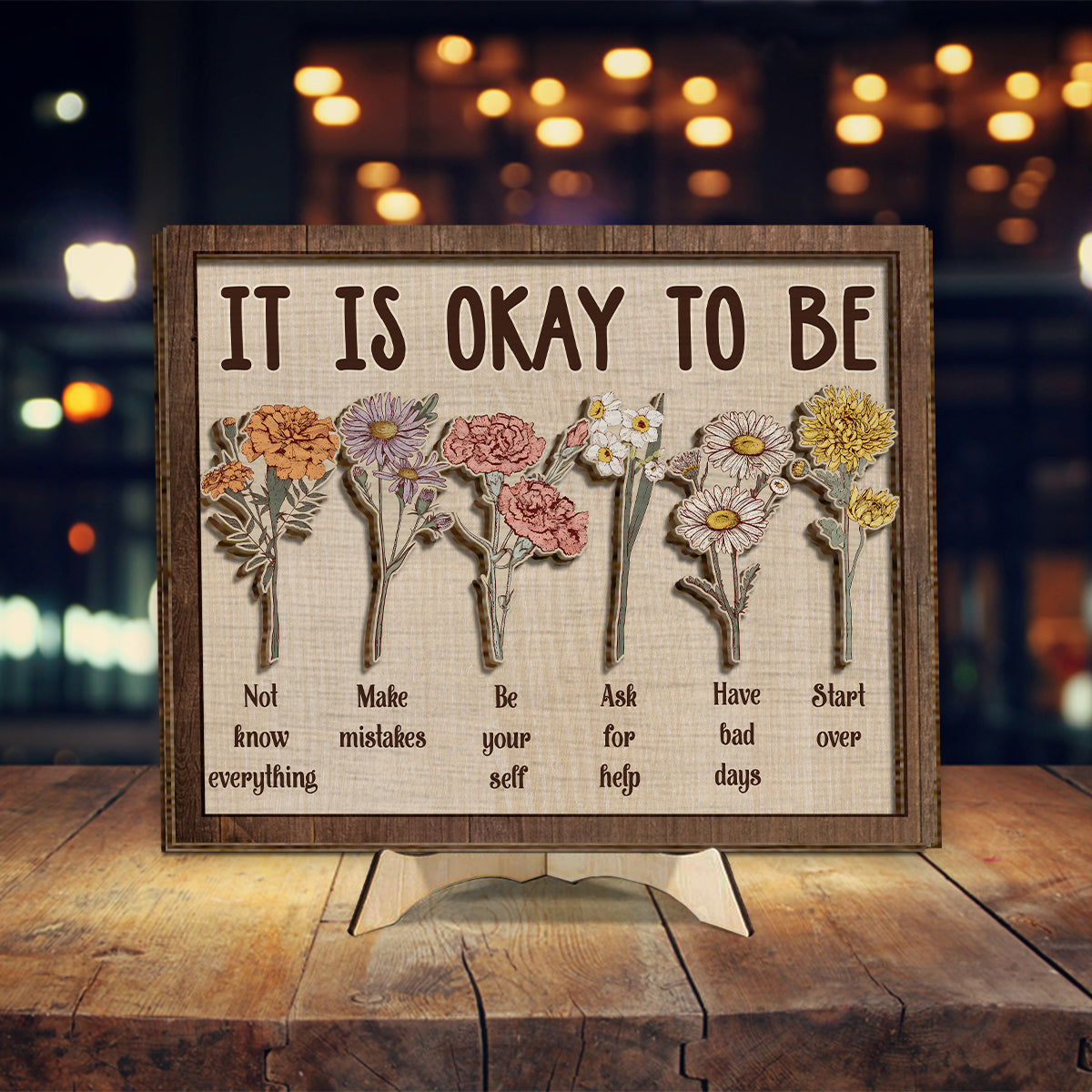 Es ist okay, so zu sein – Personalisiertes 2-lagiges Holzschild/Holzplakette zur Sensibilisierung für psychische Gesundheit
