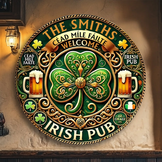 Irish Pub - Personalized Saint Patrick's Day Round Wood Sign