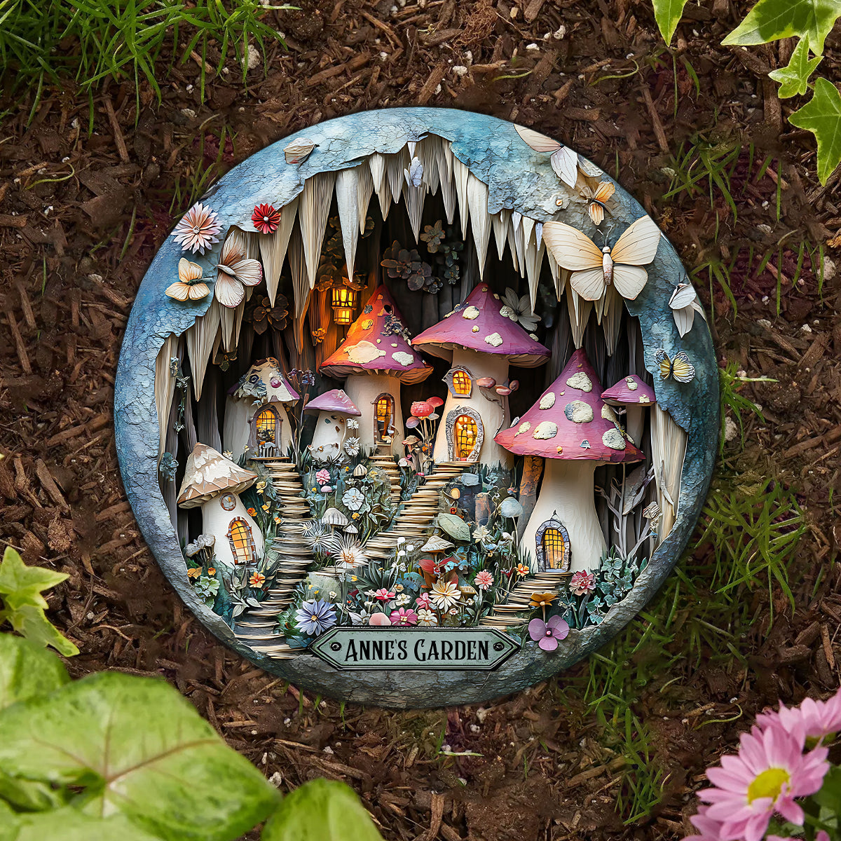 Jardin féérique - Pierre ronde personnalisée pour jardinage