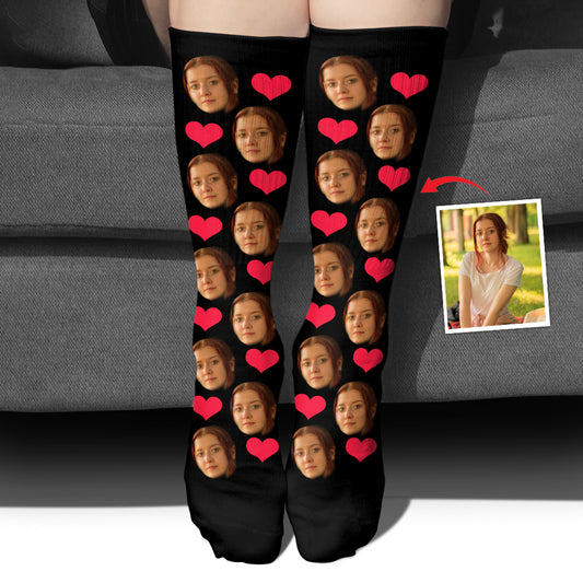 Custom Face Heart Pattern - Personalized Daughter Socks