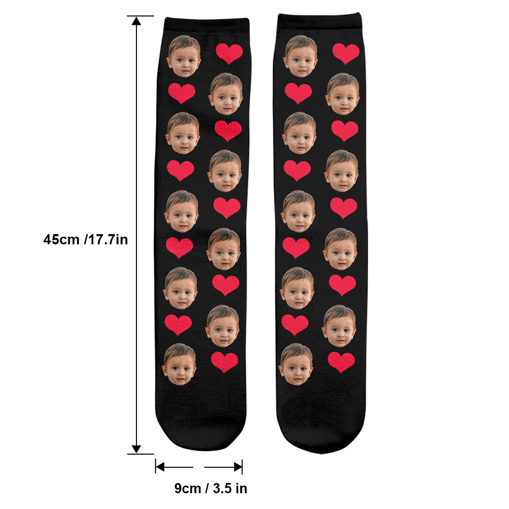 Custom Face Heart Pattern - Personalized Kid Socks