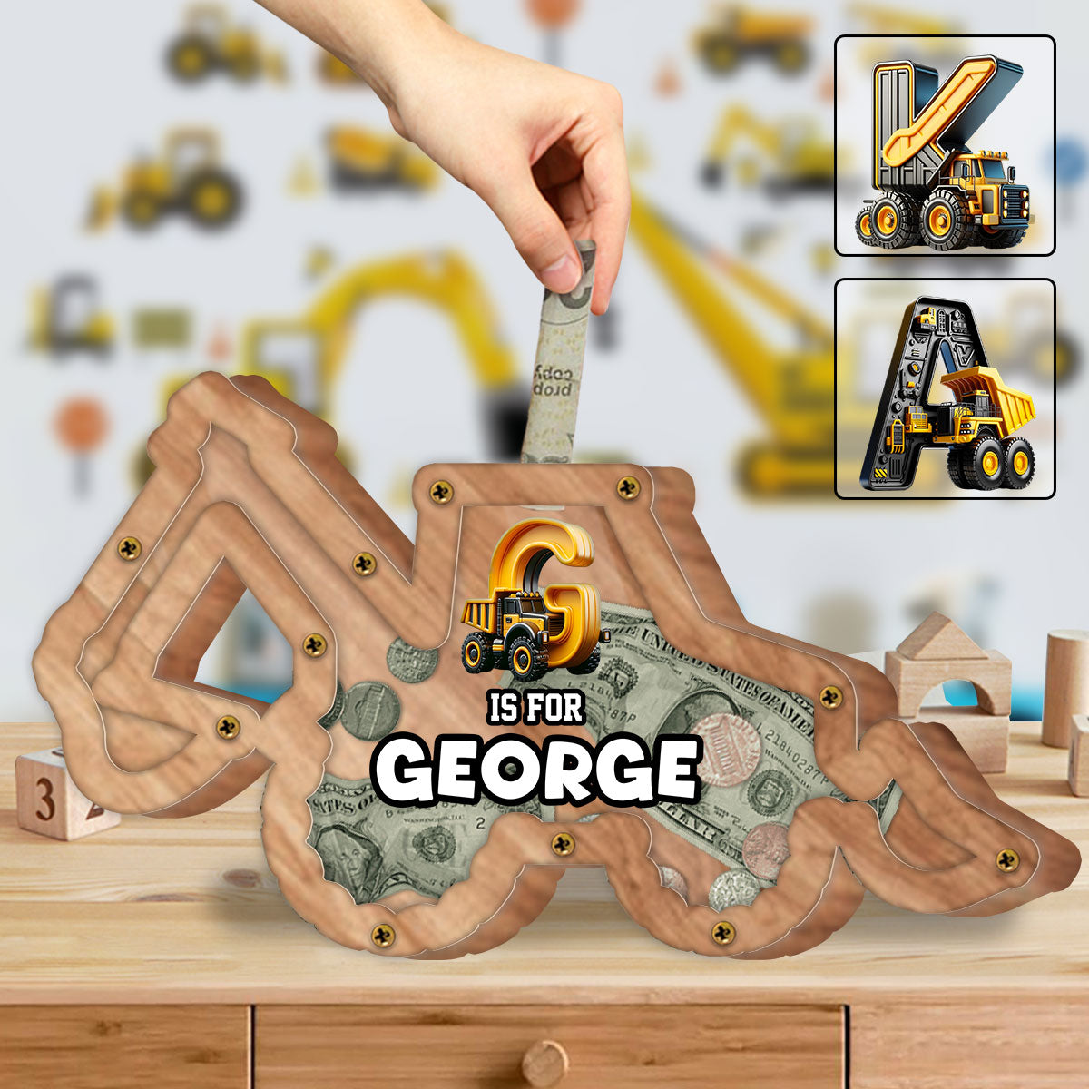 Truck Coin Bank for Kids - Personalized Kid Wooden Piggy Bank