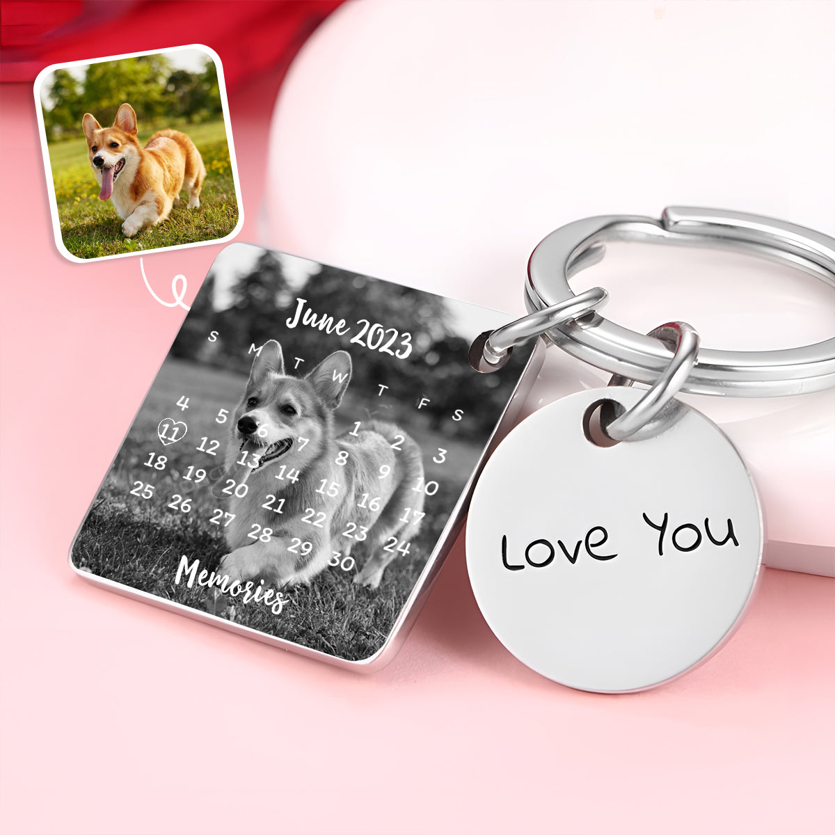 Custom Photo Calendar For Family, Couple, Besties Square Photo Calendar Keychain - gift for anyone, dog lover, cat lover, who lost a loved one - Personalized Keychain