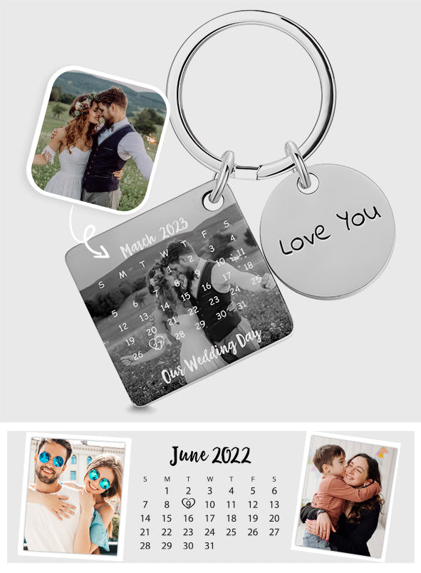 Custom Photo Calendar For Family, Couple, Besties Square Photo Calendar Keychain - gift for anyone, dog lover, cat lover, who lost a loved one - Personalized Keychain
